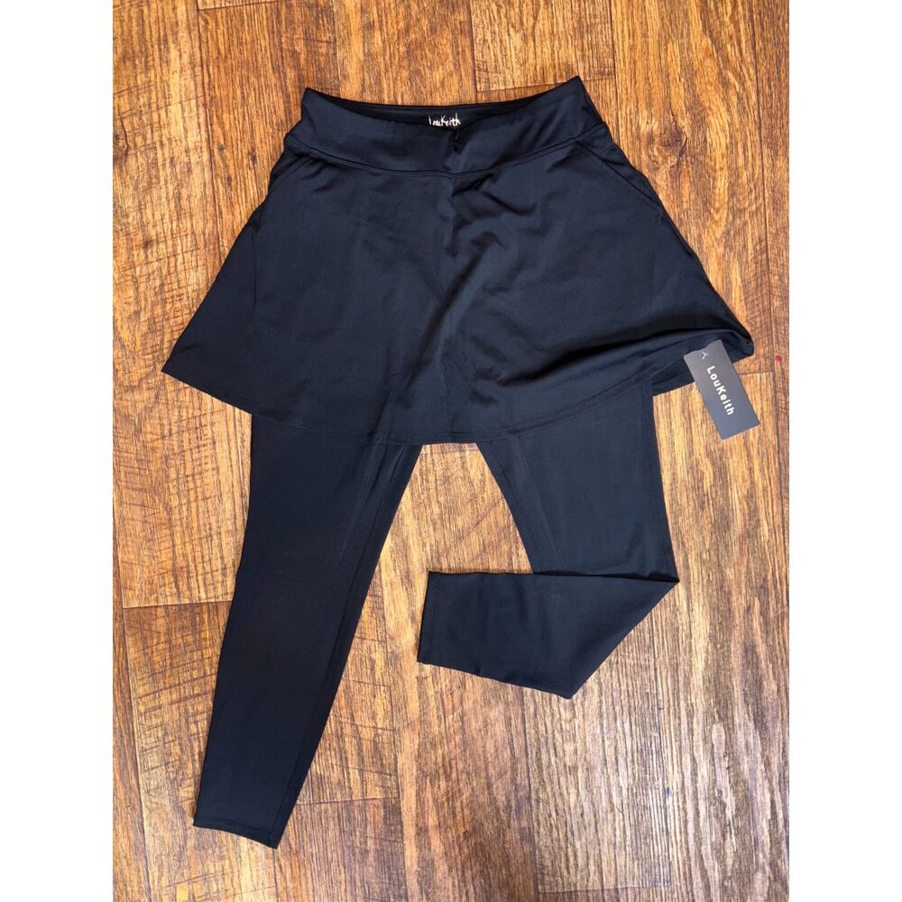 LouKeith Women's Black Skirted Leggings Athletic Tennis Golf Size M NWT - Picture 2 of 3